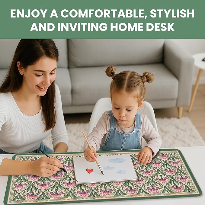Large Desk Mat, Extended Mouse Pad for Desktop, 35.4" x 15.7" | Blush Iris Garden Extended Desk Pad with Non-Slip Rubber Base and Smooth Surface for Work, Gaming, Office and Home
