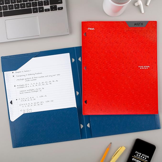 Five Star 2-Pocket Folder, Plastic Folder with Stay-Put Tabs, Fits 3-Ring Binder, Holds 8-1/2" x 11" Paper, Fire Red (333420D-ECM)