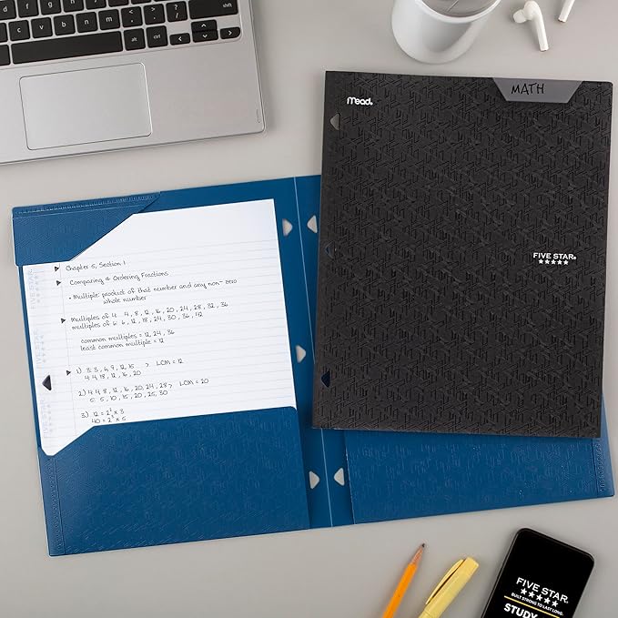 Five Star 2-Pocket Folder, Plastic Folder with Stay-Put Tabs, Fits 3-Ring Binder, Holds 8-1/2" x 11" Paper, Black (333420G-ECM)