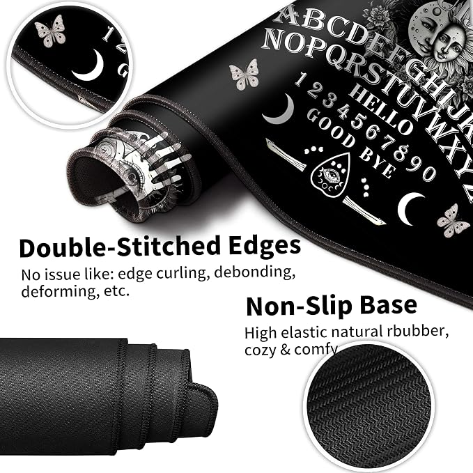 Large Gaming Mouse Pad Set 35.4 x 15.7 with Keyboard Wrist Rest, Wrist Support, and Coaster Memory Foam Smooth Desk Pad Mousepad for Home Office School - Ouija Board