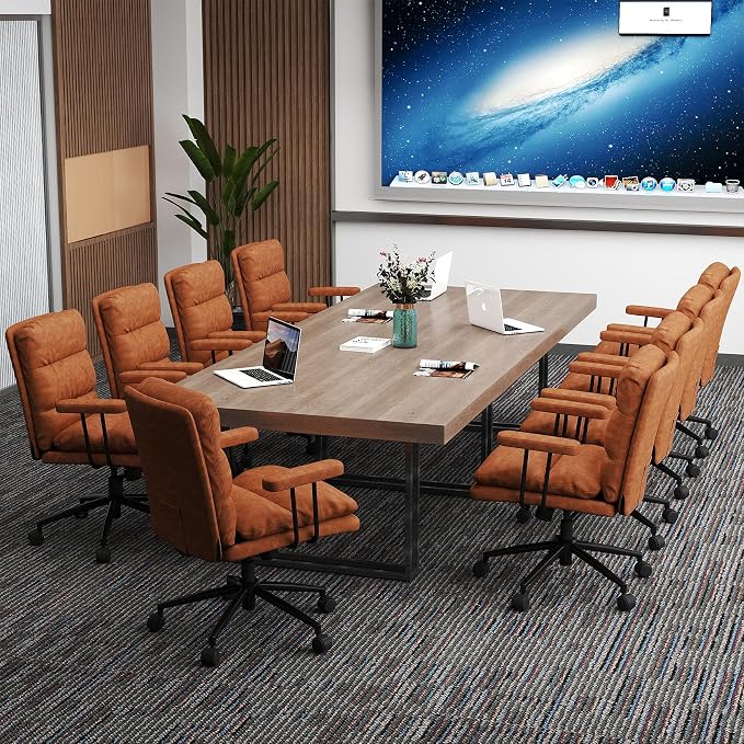 ralex-chair Mid Century Modern Leather Office Chair with Wheels -Brown | Swivel Desk Chair for Home Office, Mid Back Computer Chair with Armrest for Study, Makeup, Office, Bedroom