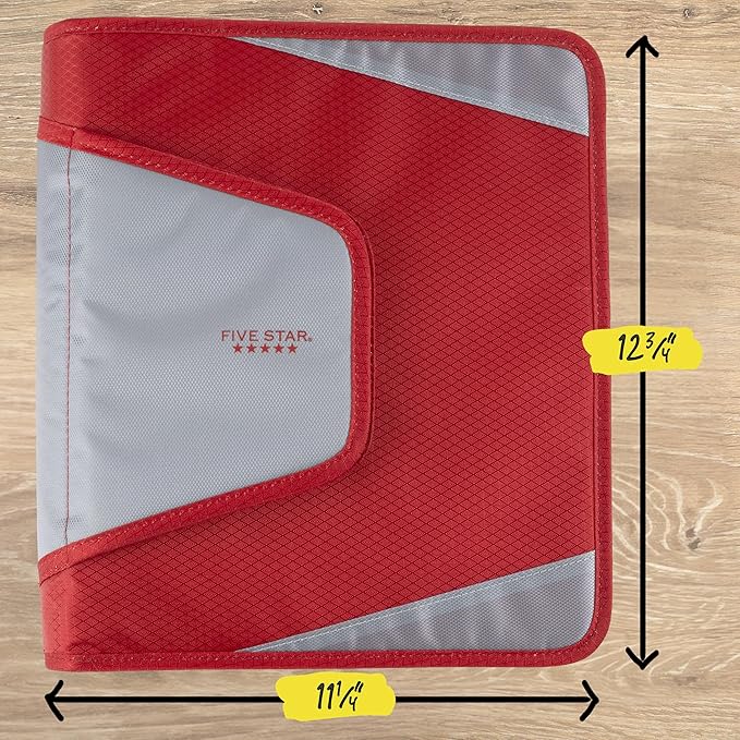 Five Star Zipper Binder 1.5 Inch O-Rings Case Organiser with 3-Pocket Expanding File, 500 Sheet Capacity, Crimson Fade (280146K)