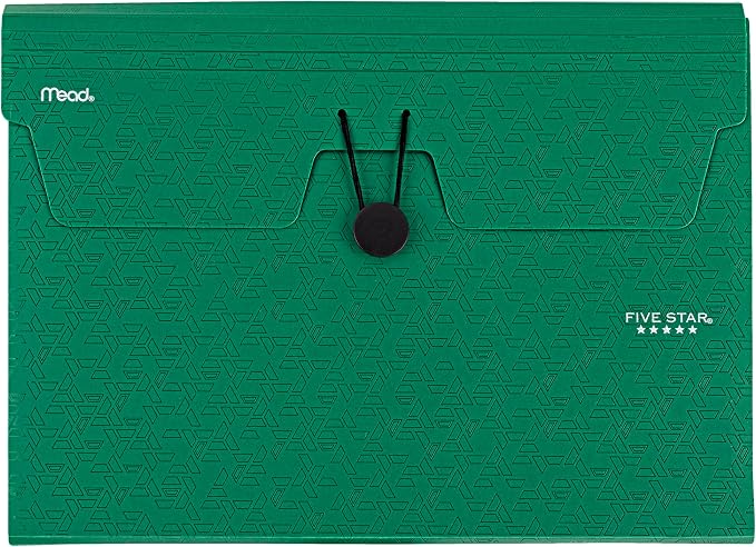 Five Star Expanding File Organizer, 6-Pocket Accordian File Organizer, Bungee Closure, Holds 8-1/2" x 11" Paper, Forest Green (350100D-ECM) (Pack of 6)