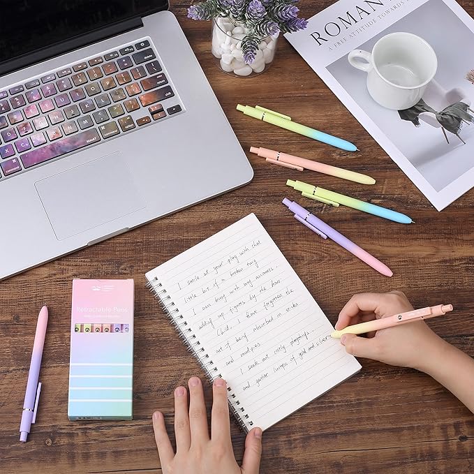 Mr. Pen- Retractable Gel Pens, 6 Pack, Gradient Color Barrels, Black Gel Pens, Fast Dry, Fine Point 0.5mm, Retractable, Cute Pens, Gel Ink Pens, Aesthetic Pens for Journaling