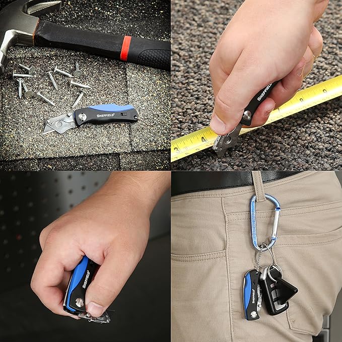 Sheffield Mini Box Cutter, Mini Utility Knife Aluminum Handle, Accepts Mini Utility Blades, Keychain Knife for Home, Office, Trades, and Warehouse