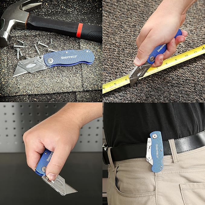 Sheffield Folding Utility Knife, Accepts Standard Utility Knife Blades, Box Cutter Aluminum Handle, Razor Blades Included, For Home, Office, Trades, and Warehouse