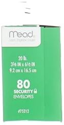 Mead #6-3/4 Envelopes, 3-5/8" x 6-1/2", Security Printed Lining for Privacy, Gummed Closure, White All-Purpose 20-lb Paper Mailing Envelopes, 80 Count (75212)