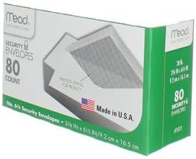 Mead #6-3/4 Envelopes, 3-5/8" x 6-1/2", Security Printed Lining for Privacy, Gummed Closure, White All-Purpose 20-lb Paper Mailing Envelopes, 80 Count (75212)