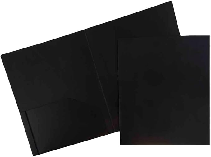JAM PAPER Heavy Duty Plastic 2 Pocket Extra Tough School Folders - Black - 12/Pack
