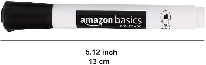 Amazon Basics Dry Erase Whiteboard Markers, Chisel Tip, Low-Odor, Assorted Colors, 12-Pack, Erase Easily
