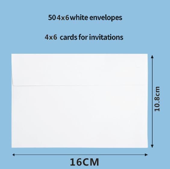 50 Pack 4x6 White A4 Envelopes - Self Seal for Weddings, Invitations, Greeting Cards, Mailing, Photos