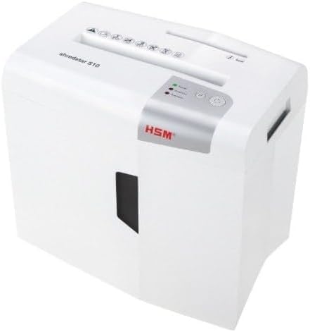 HSM shredstar S10, 10-Sheet Strip-Cut Paper/CD/Card Shredder, P-2 Security Level, 4.8 Gallon, White | HSM1042W