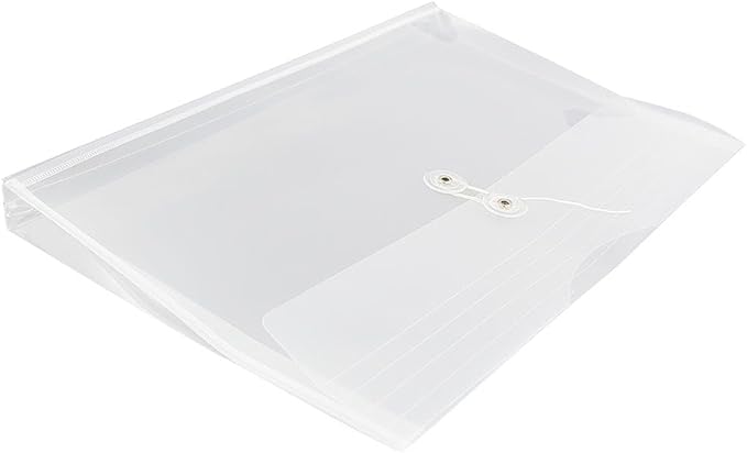 JAM PAPER Plastic Envelopes with Button & String Tie Closure - Legal Booklet - 9 3/4 x 14 1/2 - Clear - 3/Pack