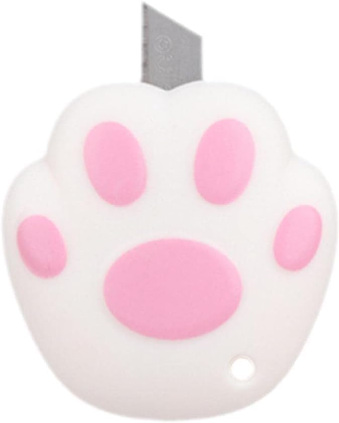 1Pc Pink Mini Box Cutter Cat Paw Shaped Utility Knives Retractable Letter Opener Envelope Slitter with Key Chain Hole Portable Carton Paper Cutter Letter Openers,Office Supplies