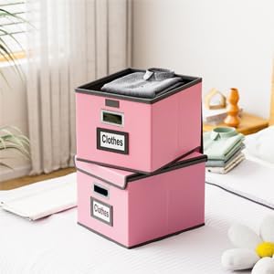 File Organizer Box with Lids, Collapsible File Folder Organizer | File Box with Plastic Slides for Document, Filing Bin for Letter Size Hanging File Folders (4 Pack, Pink, Leather)