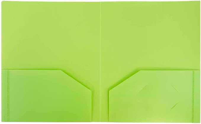 JAM PAPER Heavy Duty Plastic 2 Pocket Extra Tough School Folders - Lime Green - 24/Pack