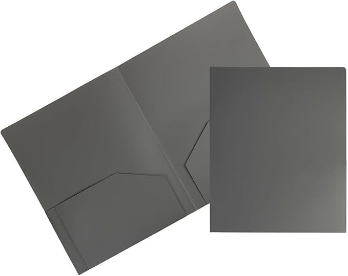 JAM PAPER Heavy Duty Plastic 2 Pocket Extra Tough School Folders - Grey - Bulk 144/Box