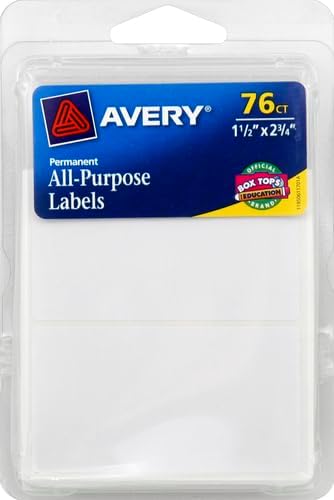 Avery® Multi-Use Permanent Labels, 1.5" x 2.75", White, Non-Printable, 76 Blank Labels Total (6117)