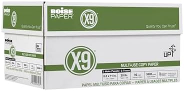 Boise Paper X-9 Multi-Use 3-Hole Punch Copy Paper – 10 Ream (5,000 Sheets) | 8.5" x 11" Letter | 92 Bright White - 20 lb. | OX-9001P-CTN