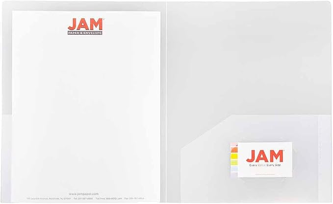 JAM PAPER Heavy Duty Plastic 2 Pocket Extra Tough School Folders - Clear - 12/Pack