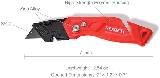 REXBETI 4-Pack Box Cutter Utility Knife, Folding Pocket Knife, 14 Blades | SK2 Black-Coated Anti-Rust Blades, Quick-Change Design, Safety Lock, One-Hand Operation, Folding Design for Cartons and DIY