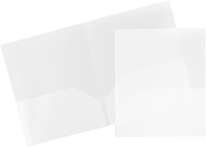 JAM PAPER Plastic 2 Pocket POP Folders - Durable School Folders - Clear - 24/Pack