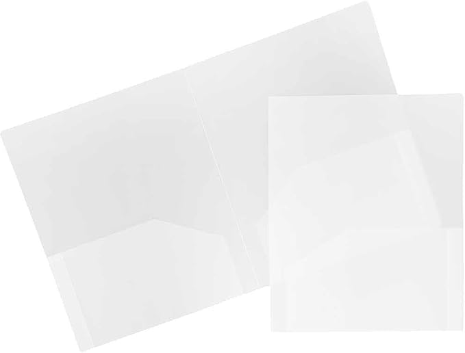 JAM PAPER Heavy Duty Plastic 2 Pocket Extra Tough School Folders - Clear - 12/Pack