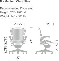 Herman Miller Classic Aeron Task Chair: Highly Adj w/Lumbar Pad - Tilit Limiter w/Seat Angle Adj - Fully Adj Vinyl Arms - Carpet Casters
