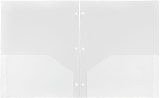 JAM PAPER Heavy Duty Plastic 3 Hole Punch Pocket Folders - Extra Tough School Folders - Clear - Bulk 144/Box
