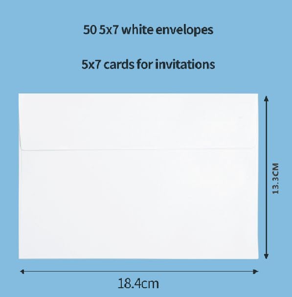 50 Packs 5x7, 5x7 Envelope for Invitations, White A7 Envelopes - Self Seal White A7 Envelopes for Invitations, Weddings, Greeting Cards & Mailing
