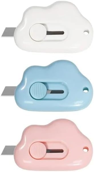 3Pcs Utility Knife Box Cutters Cute Cloud, Retractable Letter Opener, Sharp Cartons Cardboard Cutter Razor Knife for Christmas, Paper Cutter with Razor Blade, Portable Office Stationery
