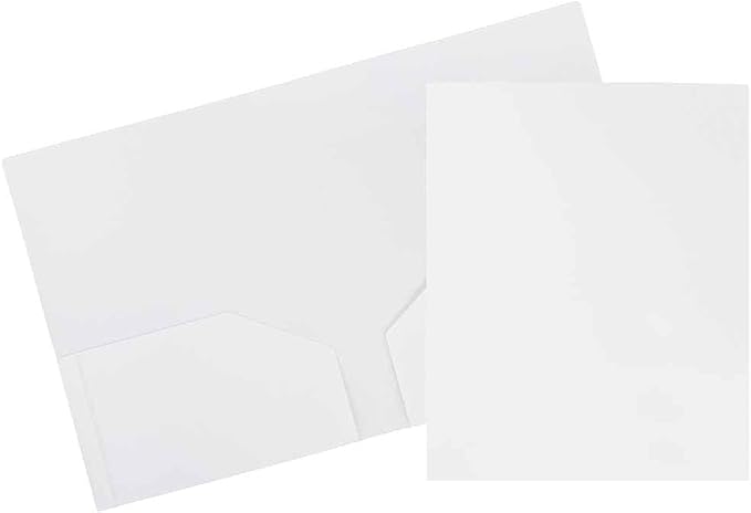 JAM PAPER Heavy Duty Plastic 2 Pocket Extra Tough School Folders - White - 12/Pack
