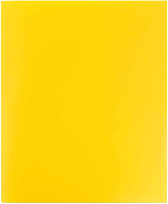 JAM PAPER Heavy Duty Plastic 2 Pocket Extra Tough School Folders - Yellow - 24/Pack