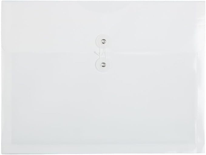 JAM PAPER Plastic Envelopes with Button & String Tie Closure - Letter Booklet - 9 3/4 x 13 - White - 3/Pack