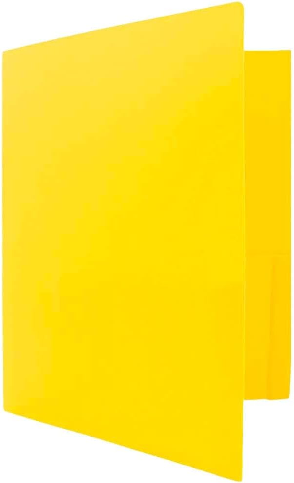 JAM PAPER Heavy Duty Plastic 2 Pocket Extra Tough School Folders - Yellow - 24/Pack