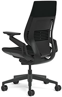 Steelcase Gesture Office Chair - Black Leather, Low Seat Height, Wrapped Back, Dark on Dark Frame, Lumbar Support