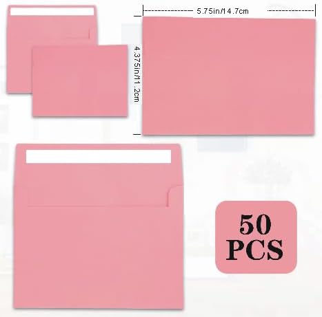 50Packs A4 Pink Envelopes 4x 6 Inch Card Envelopes,Self Seal for Weddings, Greeting Cards，Mailing， Invitations, Photos, Postcards