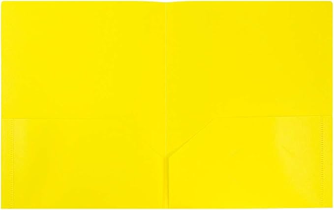 JAM PAPER Plastic 2 Pocket POP Folders - Durable School Folders - Yellow - 6/Pack