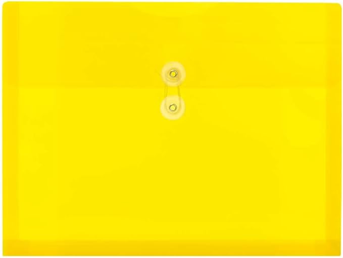 JAM PAPER Plastic Envelopes with Button & String Tie Closure - Letter Booklet - 9 3/4 x 13 - Assorted Primary Colors - 6/Pack