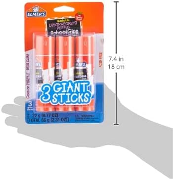 Elmer's Disappearing Purple School Glue Sticks, Washable, 22 Grams, 18 Sticks Total (Packaging May Vary)