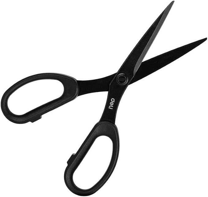 Deli Black Steel Scissors, Sharp Anti-Stick Cutter for School Office Craft | Smooth clean cuts, ergonomic comfy grip, durable blade perfect for back-to-school & handmade crafts office use