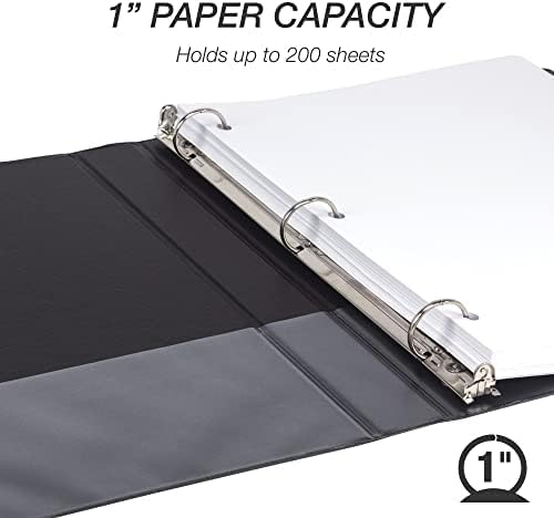 Samsill 1 Inch 3 Ring Binders, Economy Round Ring, Clear View Cover, 200 Sheet Capacity - for School, Home, Office - Black, 4 Pack