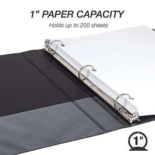 Samsill 1 Inch 3 Ring Binders, Economy Round Ring, Clear View Cover, 200 Sheet Capacity - for School, Home, Office - Black, 4 Pack