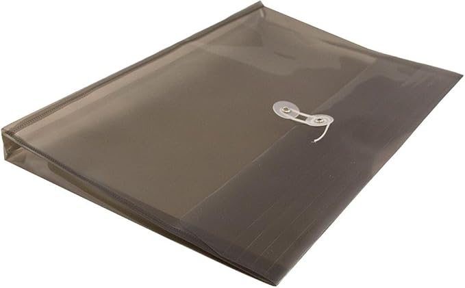 JAM PAPER Plastic Envelopes with Button & String Tie Closure - Legal Booklet - 9 3/4 x 14 1/2 - Smoke Gray - 3/Pack