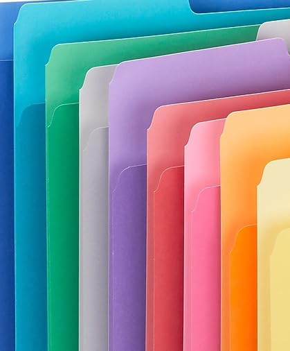 Staples File Folders, Letter Size, 1/3‑Cut Tabs, Assorted Colors, Durable Paper Stock, 200/Carton