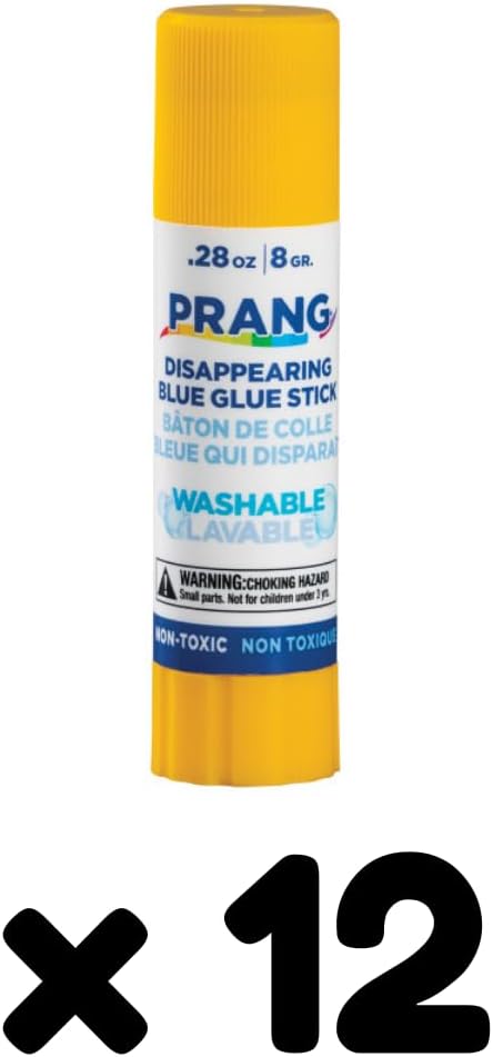 Prang Washable Glue Stick, Blue, 0.28 oz., 12 Count