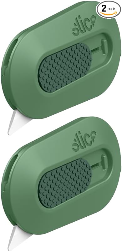 Slice Mini Box Cutter | Manual Retracting | Safe Ceramic Box Cutter Lasting 11x Longer than Metal | Box Opener | 2 Pack | Sage