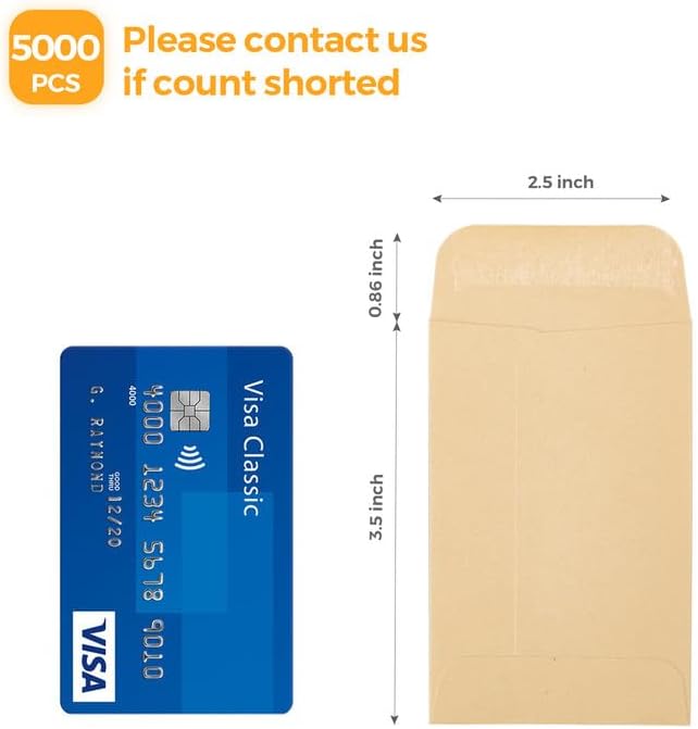 Acko #1 5000Pack Small Coin Envelopes 2-1/4 x 3-1/2, Kraft Mini Key Envelopes with Gummed Flap in Brown, Tip Envelopes for Cash Money Budgeting