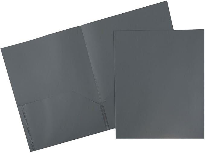 JAM PAPER Plastic 2 Pocket POP Folders - Durable School Folders - Grey - 24/Pack