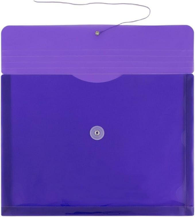 JAM PAPER Plastic Envelopes with Button & String Tie Closure - Letter Booklet - 9 3/4 x 13 - Purple - 3/Pack